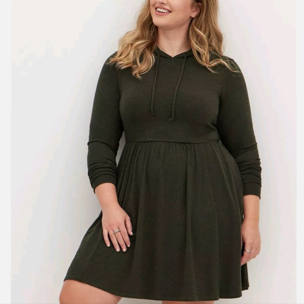 Torrid Original Super Soft Olive Green Hoodie Skater Dress 3X 22/24 NWT